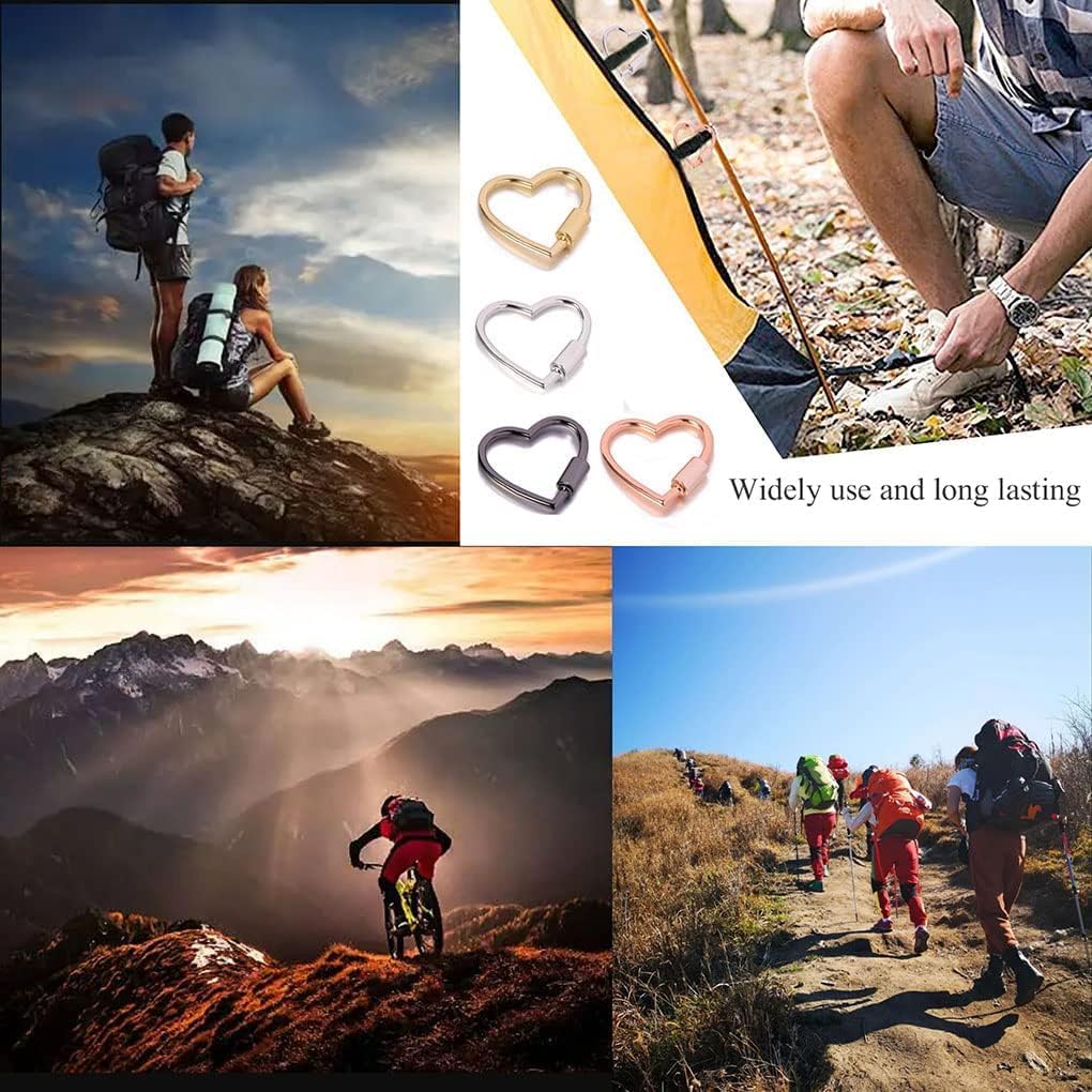 6 pcs 30mm Heart Shape Carabiner Aluminum Ring Keychain Carabiner Bulk Hook Bag for Camping Hiking Fishing Travel Dog Leash by - Image 4