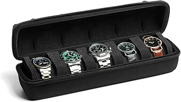 5 Slot Hard Watch Travel Case, Watch Roll Case Storage and Organizer for Men and Women, with anti-move pillow Black (5 SLOT)