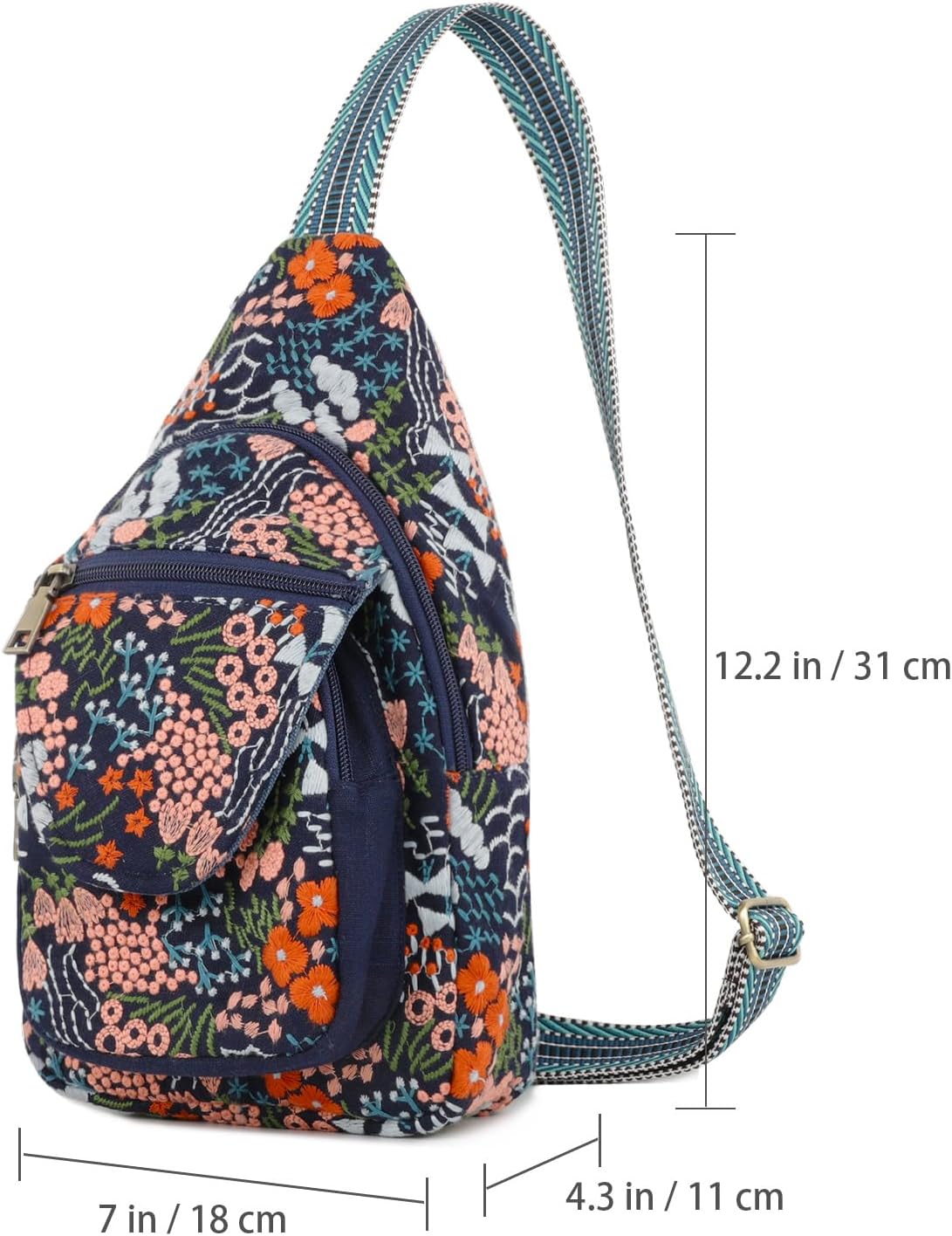 SILKAREA Vintage Embroidered Floral Ethnic Backpack for Women Handbag Shoulder Bag Mini Travel Purse (Flower Sea Blue) - Image 3