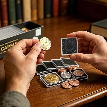 40Pcs Acrylic Coin Holder with 8-Size Adjustable Gasket, 2x2 Inch Coin Protection Cases for Collectors, 17.5-40mm Plastic Coin Capsules Collection Supplies for Quarter Morgan Silver Half Dollar Coins