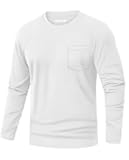 Men's Cotton T-Shirts Long Sleeve Pocket Tee Crewneck Moisture Wicking Casual Tshirts Solid Color
