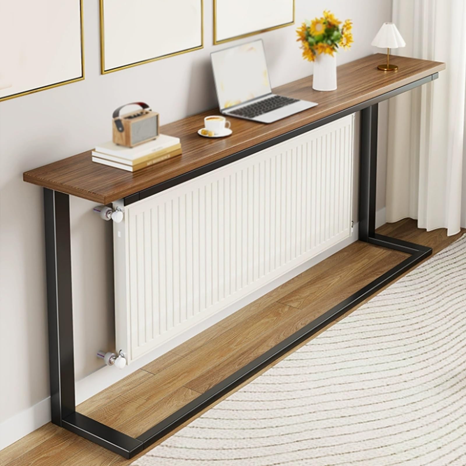 Elegante mensola in legno per termosifone e tavolino elegante per soggiorno, camera da letto, ufficio, design versatile e salvaspazio per arredamento moderno