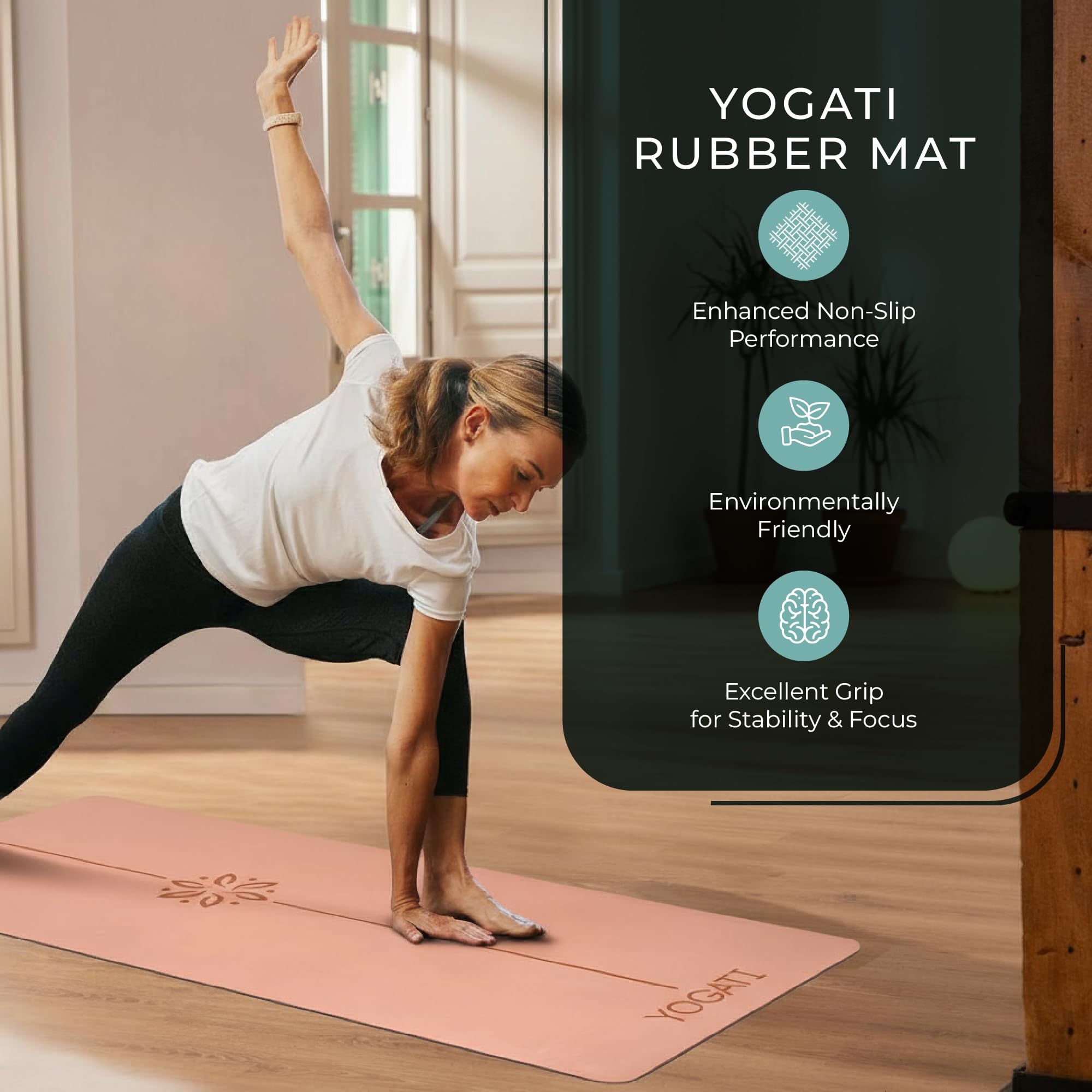 YOGATI® Tappetino Yoga Antiscivolo Per Donna | Tappetini in Gomma Per Pilates Con Linee Di Allineamento, Grande Tappetino Per Esercizi Con Borsa E Tracolla Per Palestra, Allenamento a Casa