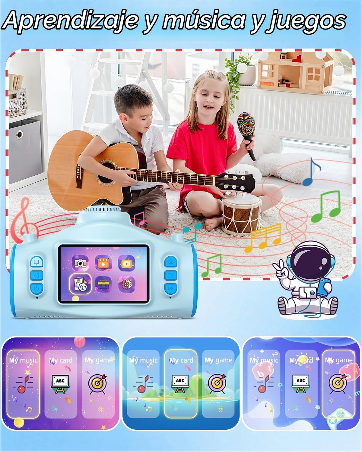 Cámara Fotos Infantil, 3 en 1 Proyector Cámara para Niños 48MP 1080P Cámara de Fotos Niños con Trípode Tarjeta de 32 GB Batería de 2500 mAh, Regalo para 3 4 5 6 8 7 9 10 11 12 Años Niños y Niñas, Azul
