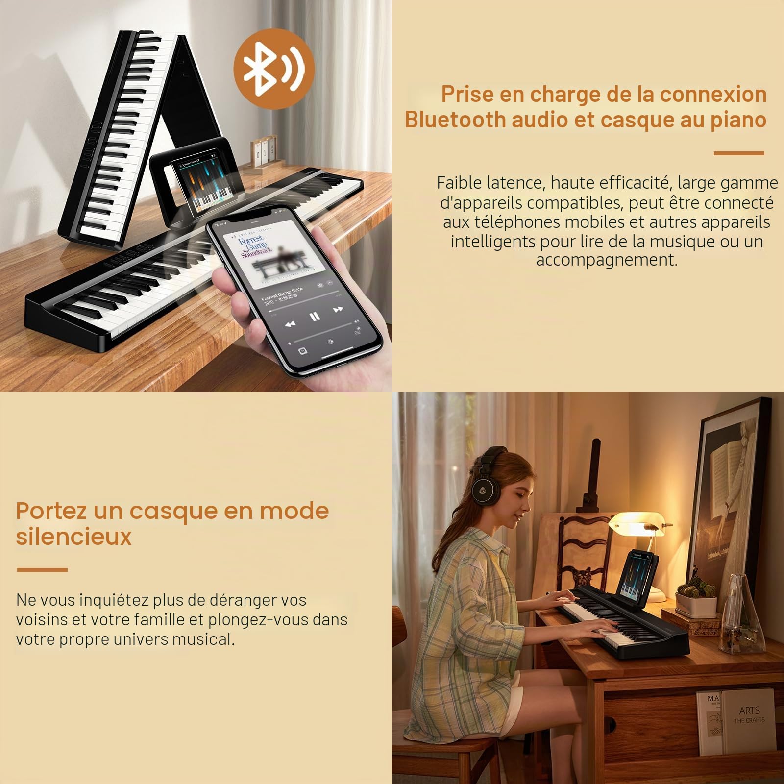 TERENCE Piano Numérique 88 Touches, Piano Portable avec Clavier semi - pondéré, avec Enregistrement et Support Bluetooth, avec Pédale et Haut-parleur à 4 unités, Choix Préféré pour les Débutants noir