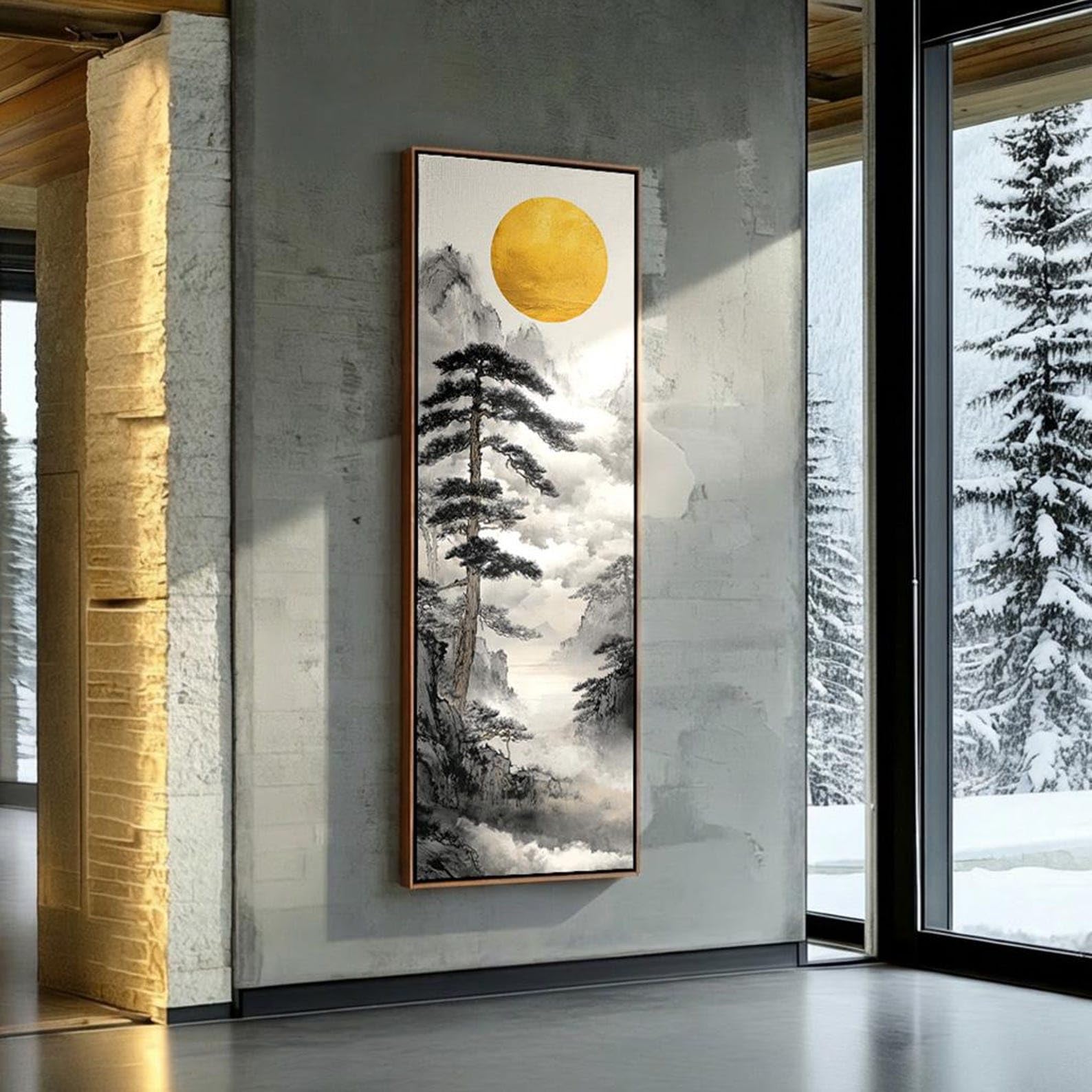 XBTYKPB Quadro su tela stretto e sottile, raffigurante una foresta, con stampa verticale incorniciata, ideale per decorare stanze, corridoi e uffici (35x105 cm/senza cornice).