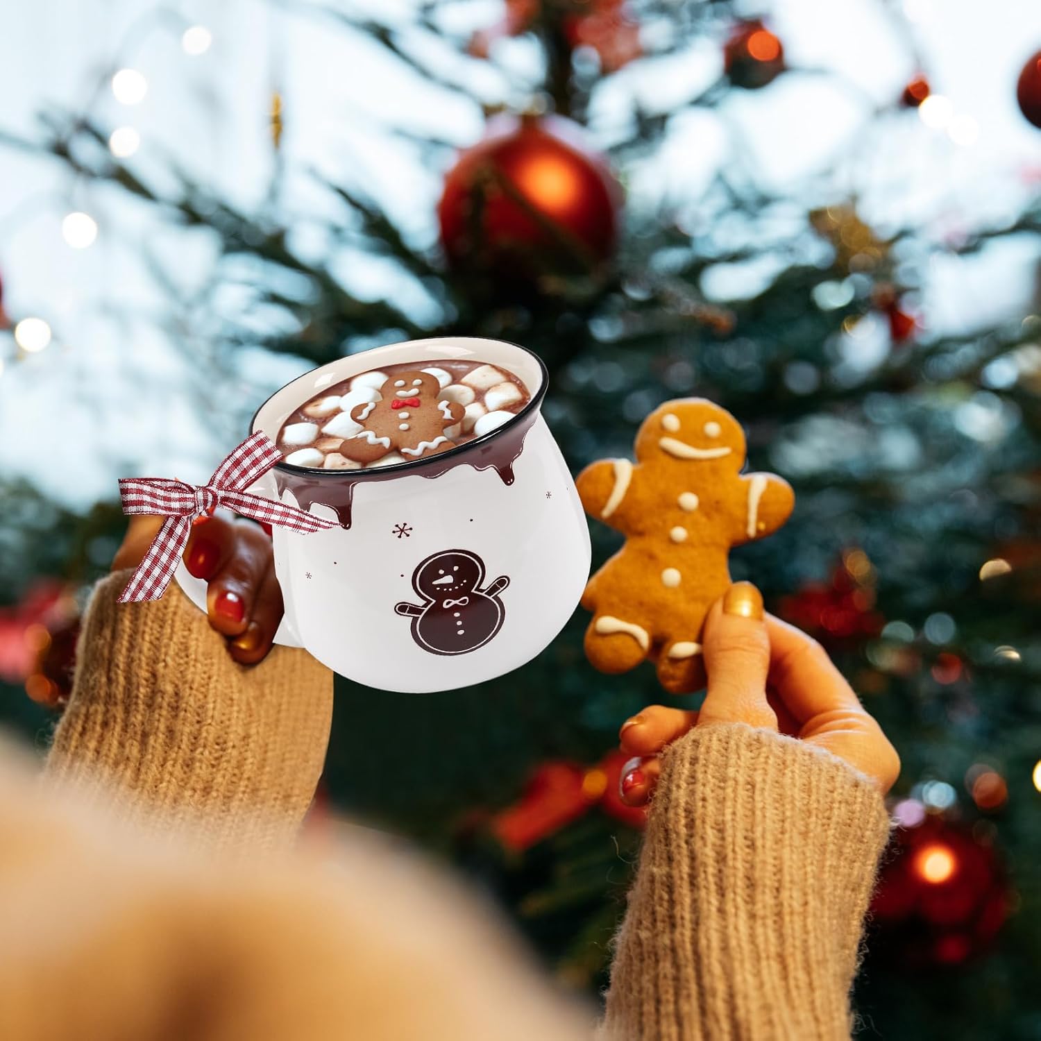 Jinei Set of 6 Christmas Coffee Mugs Gift, 12 oz Hot Cocoa Ceramic Cup for Holiday Milk Tea Mugs Coffee Bar Decoration Christmas Gift for Mom Woman Family Friend(Ginger,Gingerbread) - Image 7