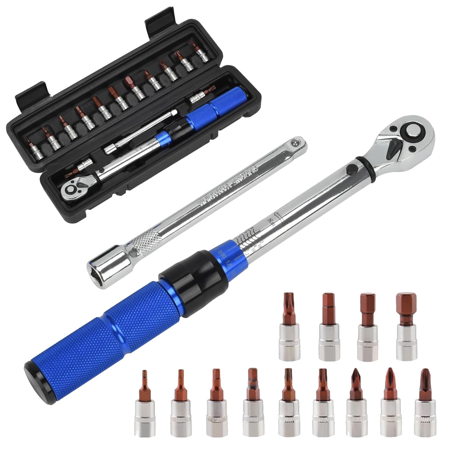 Souvik Llave dinamométrica para Bicicleta 1/4", Para Reparación de Motocicletas y Bicicletas, 2-26 Nm, Precisión de Error ±3%, Incluye 100mm Barras de Extensión, 14 Bits y Almacenamiento