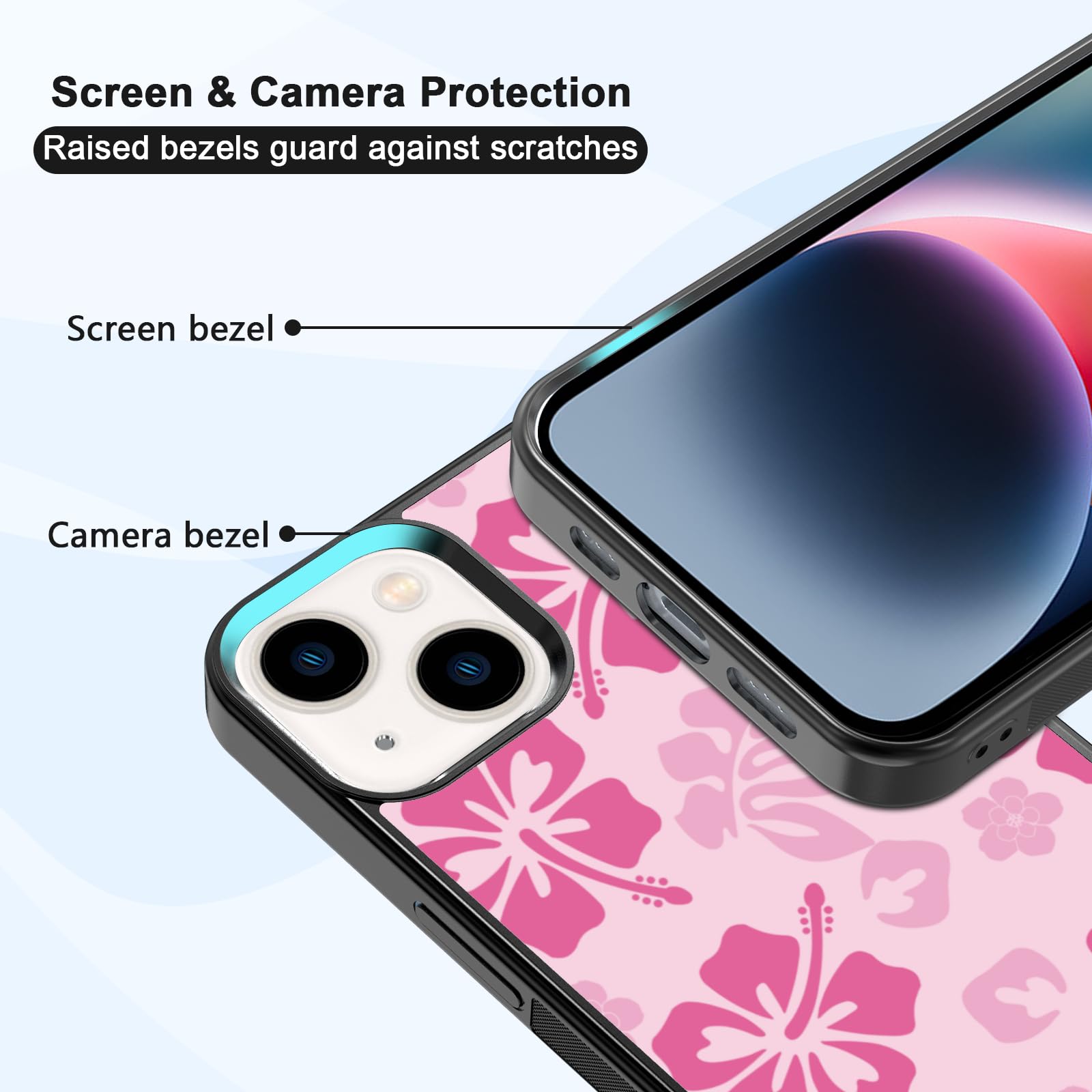 Skyseaco Handyhülle Für IPhone 14 – Süßes Hibiskus-Blumendesign, Rosa, Stoßfest