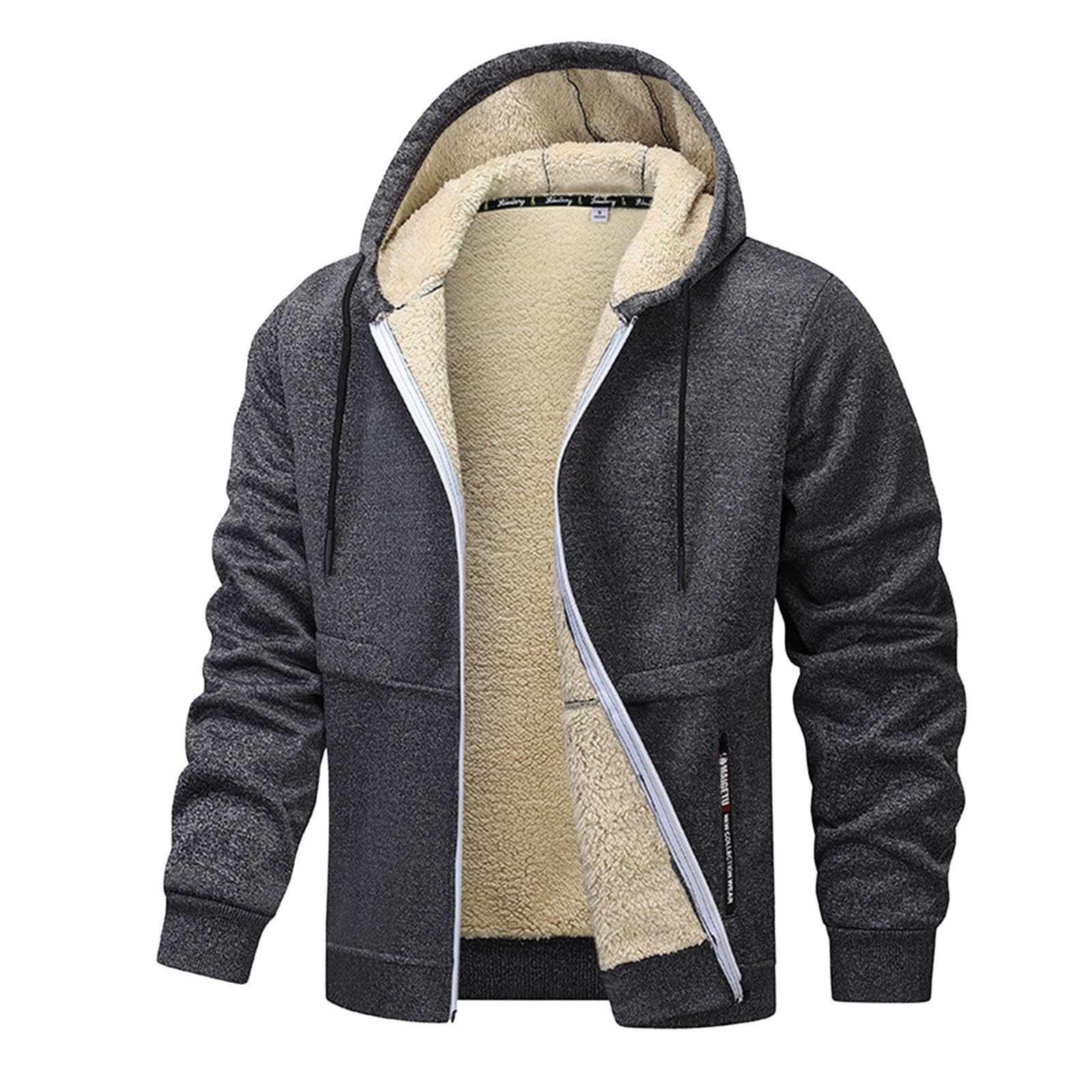 Generisch Veste de survêtement pour homme - Veste polaire chaude doublée - Veste à capuche épaisse - Fermeture éclair - Sweat à capuche décontracté - Veste d'hiver - Jogging en polaire