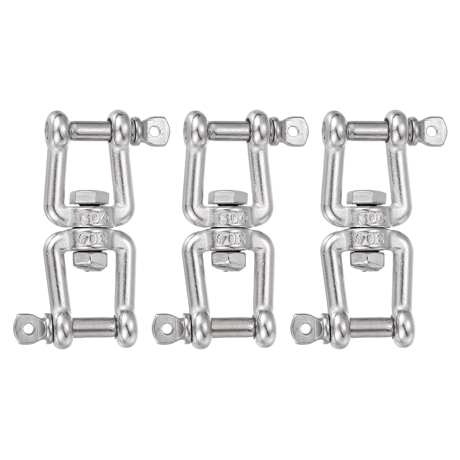 PATIKIL Double Ended Swivel Hook, (M6, 3Pcs), 304 Stainless Steel Jaw to Jaw Swivel Shackle Ring Connector, Suit for Marine/Tree Swing/Hammock Chair/Gardens/Outdoor Activities