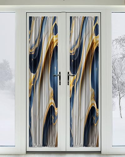 Miniatura 2 de Navy Blue Gold Black Out French Door Curtains For Door Window,Marble Modern Art Abstract Gradient Gray Rod Pocket Door Drapery Curtain Panel With