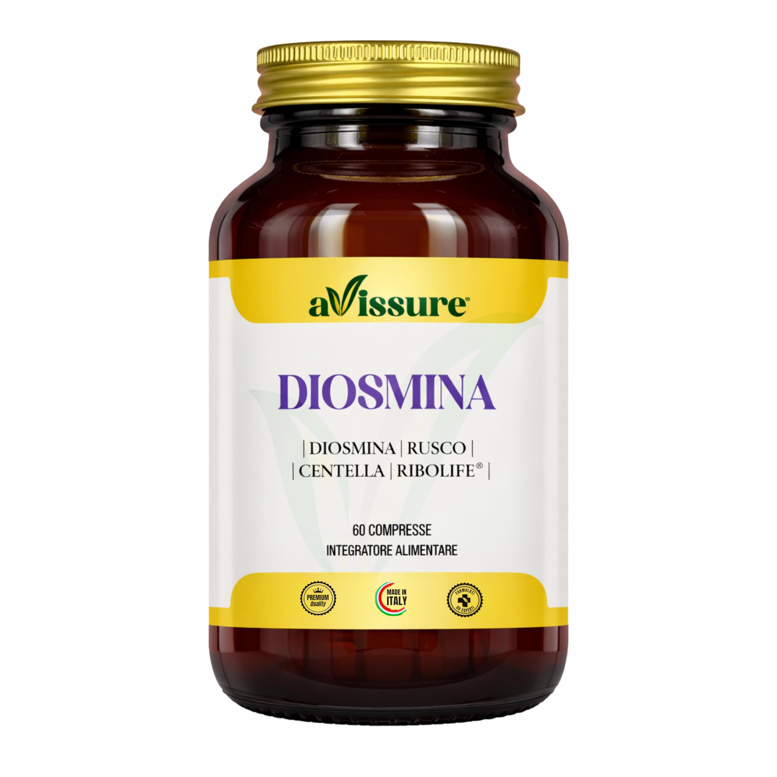 Diosmina 600mg avissure, Integratore Microcircolo e Circolazione Venosa, con Rusco e Centella, Supporto Gambe Pesanti e Benessere Vascolare, con Ribolife®, 60 Compresse, Senza Glutine, Lattosio, OGM