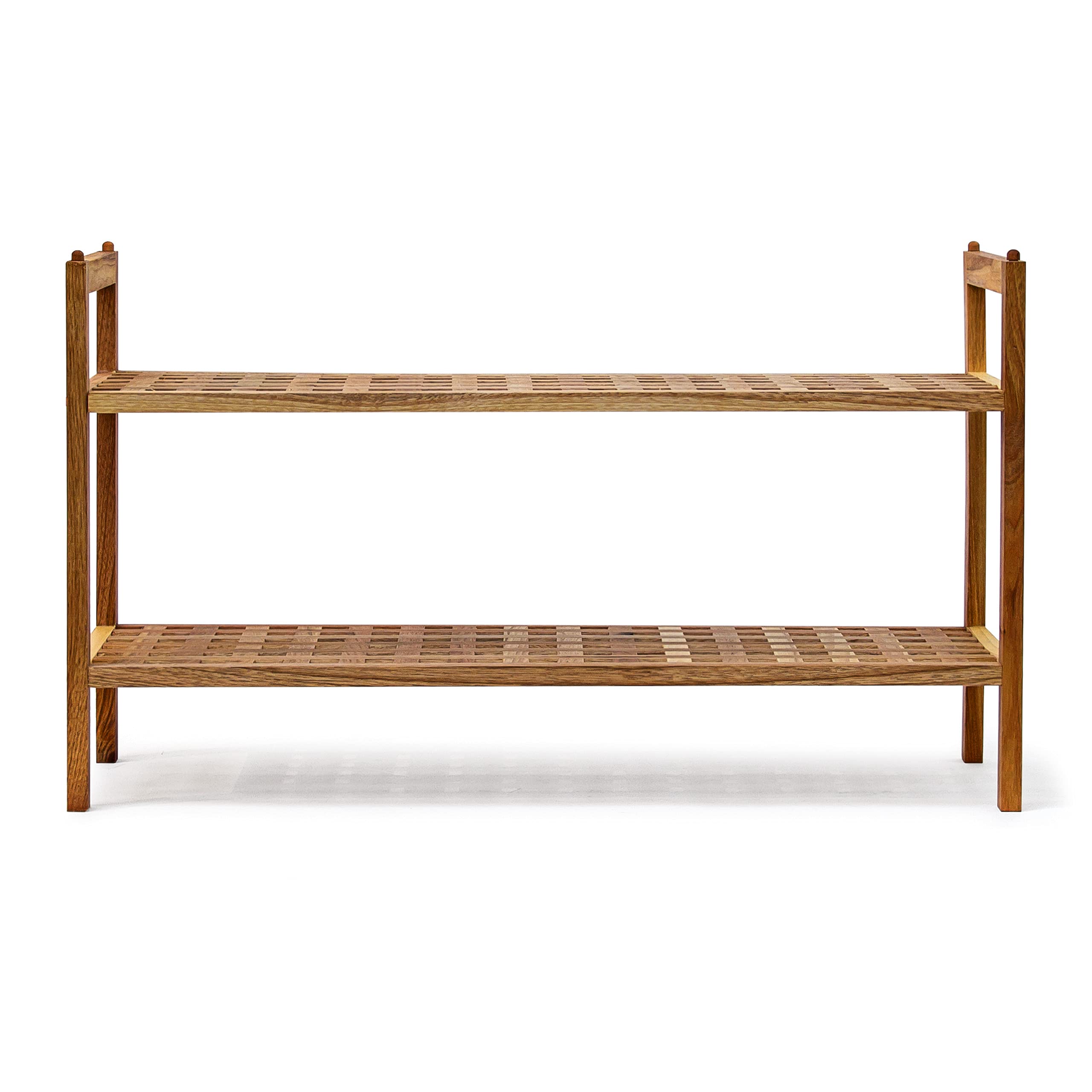 Relaxdays Schuhregal stapelbar, HxBxT:40,5x69x26cm, 2 Ablagen für 6 Paar, Holz, Schrank aus Nuss, Natur braun