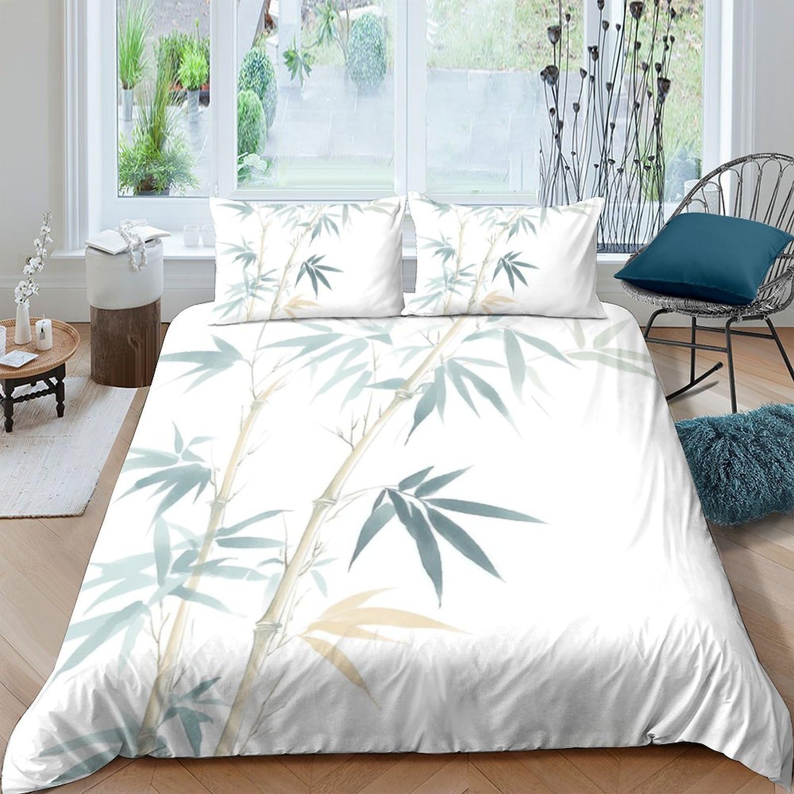 Ctjqhvkz Style-9 3D Printed Bamboo Leaves Fitted Sheet Microfiber Soft White Green Zen Mattress Cover For Bedroom Guest Room Decor Single（135X200cm）