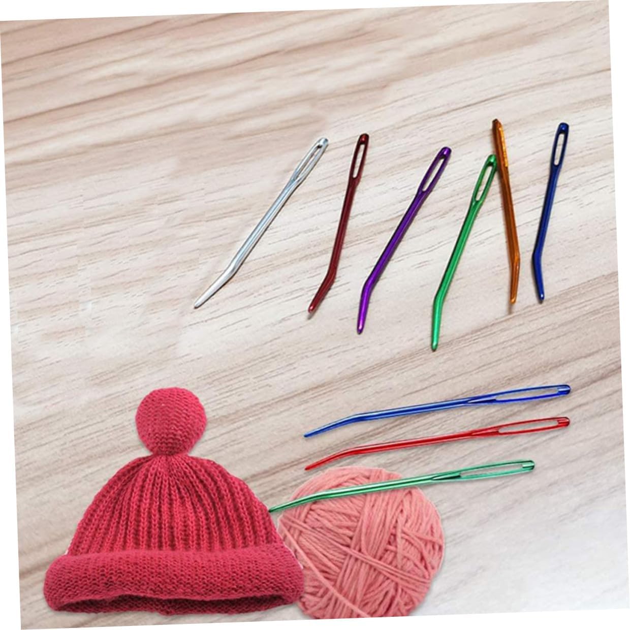 COSMEVIVI 12pcs Aluminum Yarn and Darning Needles Multi-Function Sewing Needles with Large Eye Bent for Knitting and Crafting Use Random Color