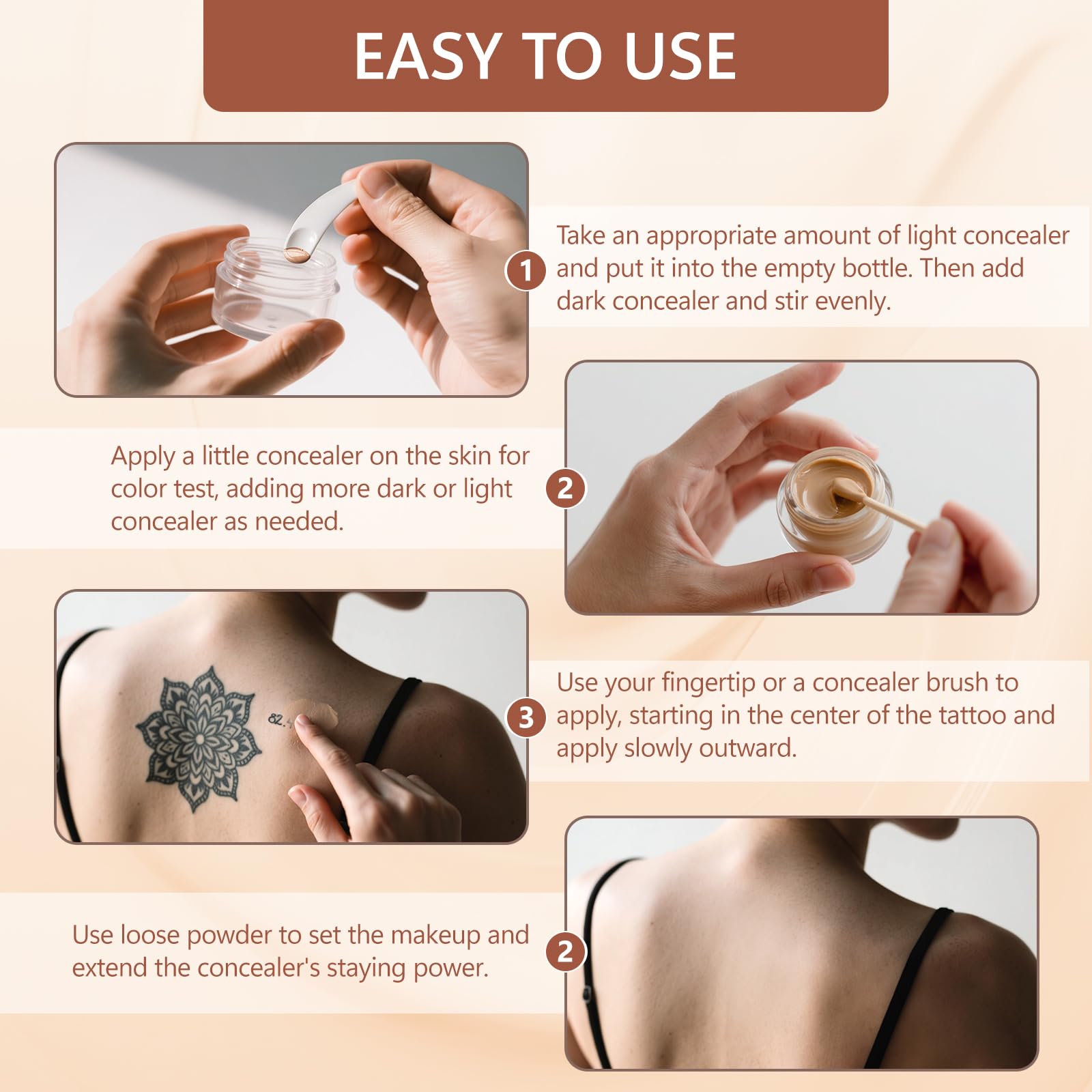 Tattoo Cover Up Makeup Waterproof, Sweatproof & Long-Lasting Tattoo Cover, 2 Colors Adjustable Makeup Concealer, Suitable for Bruise, Scars & Other Blemishes — view 5