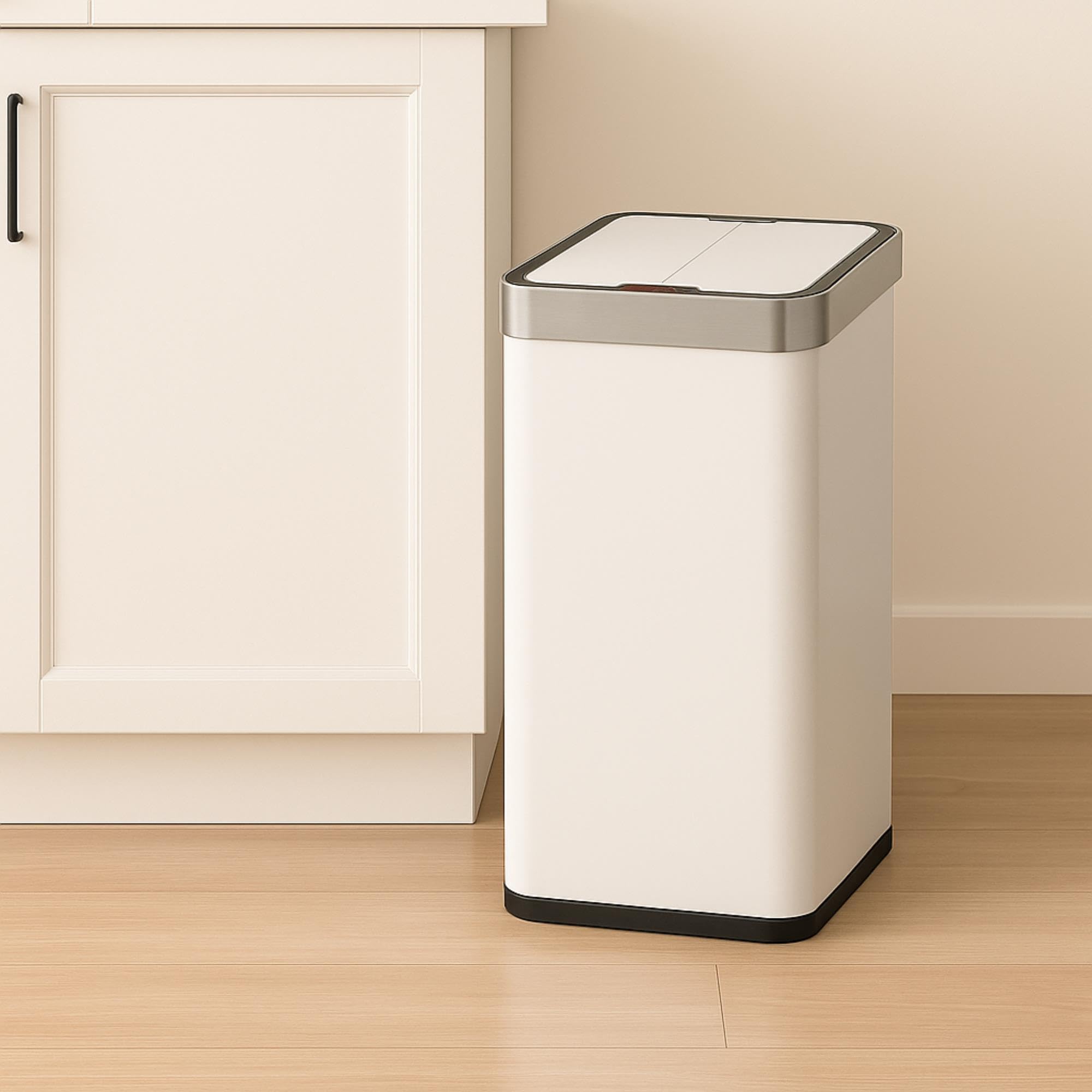 Cubo de Basura de 50L color Blanco en Acero inoxidable con Apertura de Alas y Sensor automático 53cm de altura