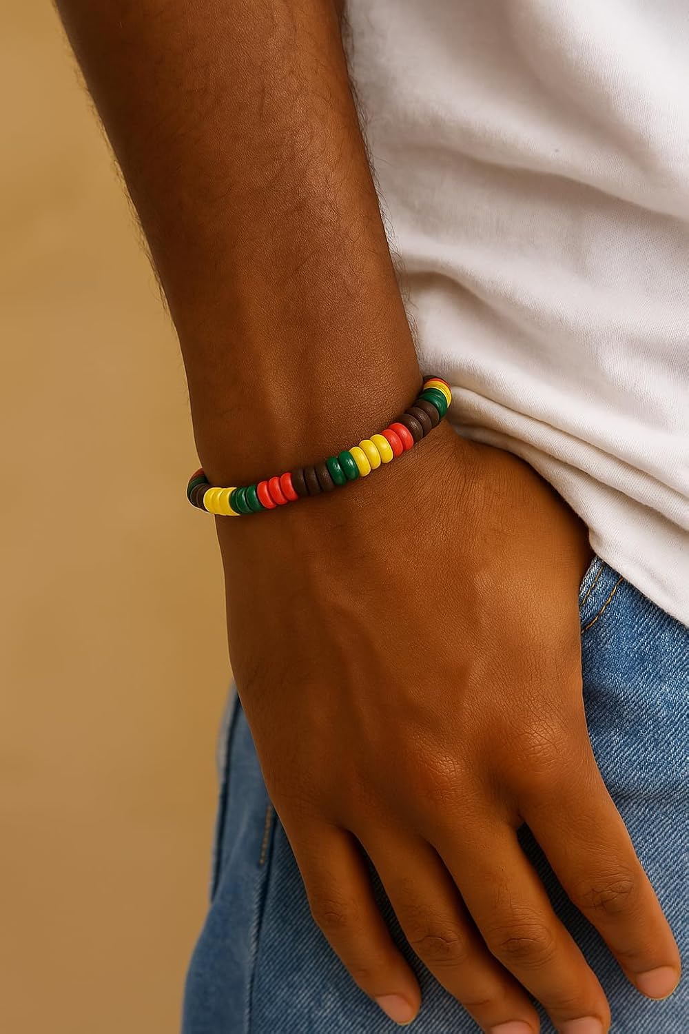 PinMaze Rasta Bracelet - Jamaican Bead Adjustable Wristband for Men Women - Image 4