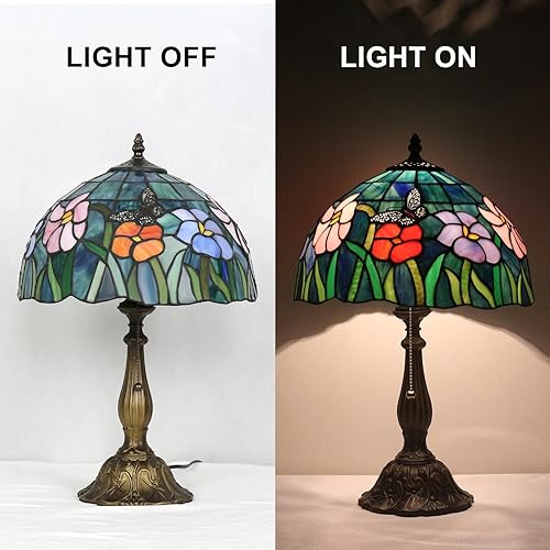 Miniatura 3 de Lámpara de mesa estilo Tiffany, lámpara de mesa de flores de mariposa, luz de lectura Tiffany de 12 x 12 x 19 pulgadas, lámpara de decoración de