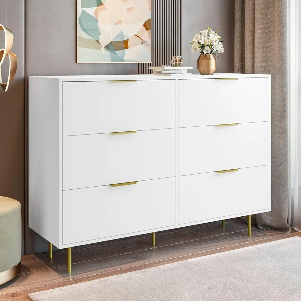 Cômoda para Quarto com 6 Gavetas 135x102cm Safira Branco