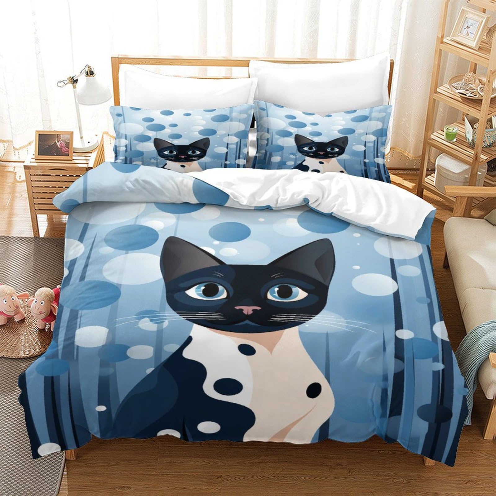 P1S9U7W5Y Minimalist Cat 3D Printed Duvet Cover Set 3pcs Microfiber Feline Bedding Set King