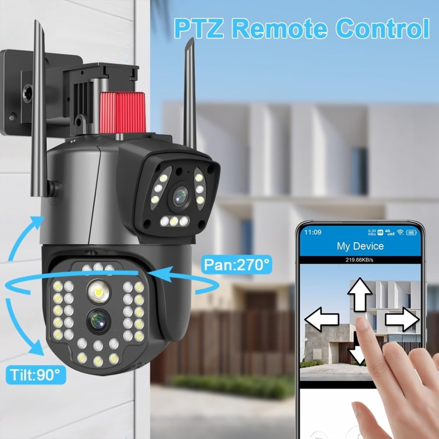 Maizic Smarthome 5MP +5MP Wireless WiFi CCTV Camera Dual Lens/Dual Screen Video Record, Color Night Vision, Bullet+360� PTZ Control, PIR Motion Sensor, IP66 Waterproof (ON-3V37-SPDT) 2