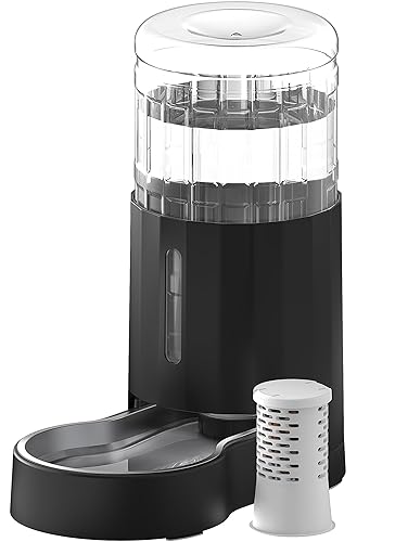 CZPET Automatic 7L FilterDog and Cat Water Dispenser with Stainless Steel Bowl Gravity Waterer,Large Capacity and Drinking Area Noise-Free for Pets - Black - 7L+Filter