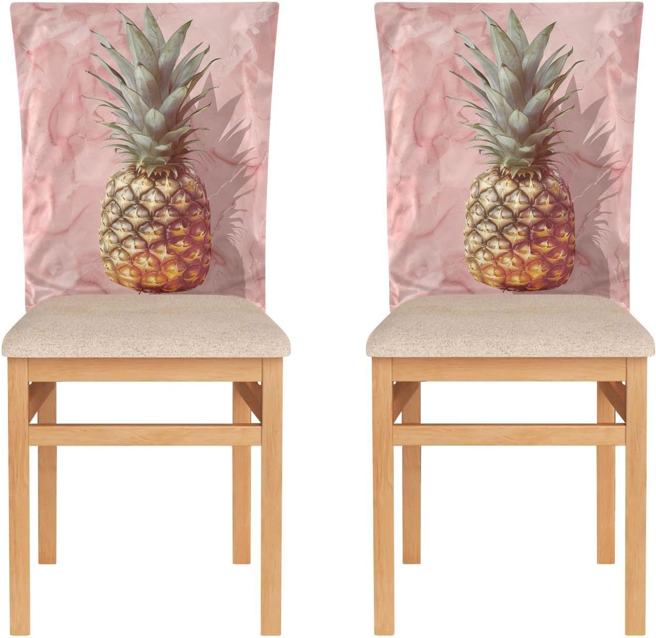 ALAZA Pineapple on Rose Marble Chair Back Cover Set of 6, Washable Reusable Removable Chair Slipcovers Decorative Chair Cover for Home Kitchen Wedding Party