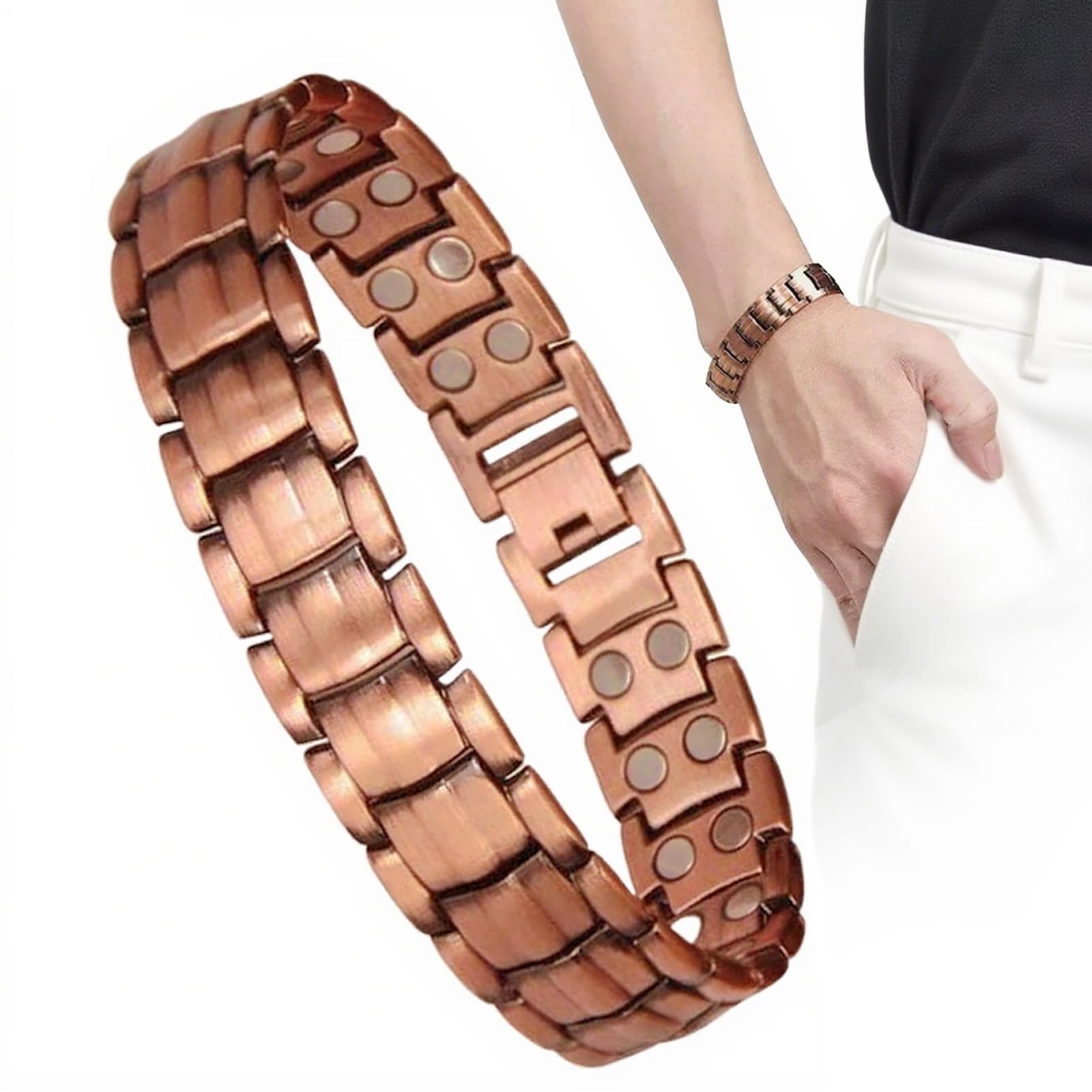 Bracciale In Rame Per Uomo | Bracciali in Rame Massiccio con Magneti Potenti | Cinturino Regolabile Per Ufficio Palestra Viaggio Golf Tennis Esterno Compleanno