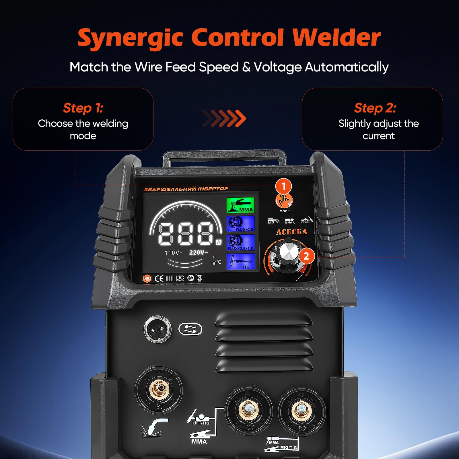 Saldatrice a Filo Continuo Senza Gas 120A 220V 3 in 1 FLUX Lift-TIG MMA/ARC Inverter IGBT Compatta