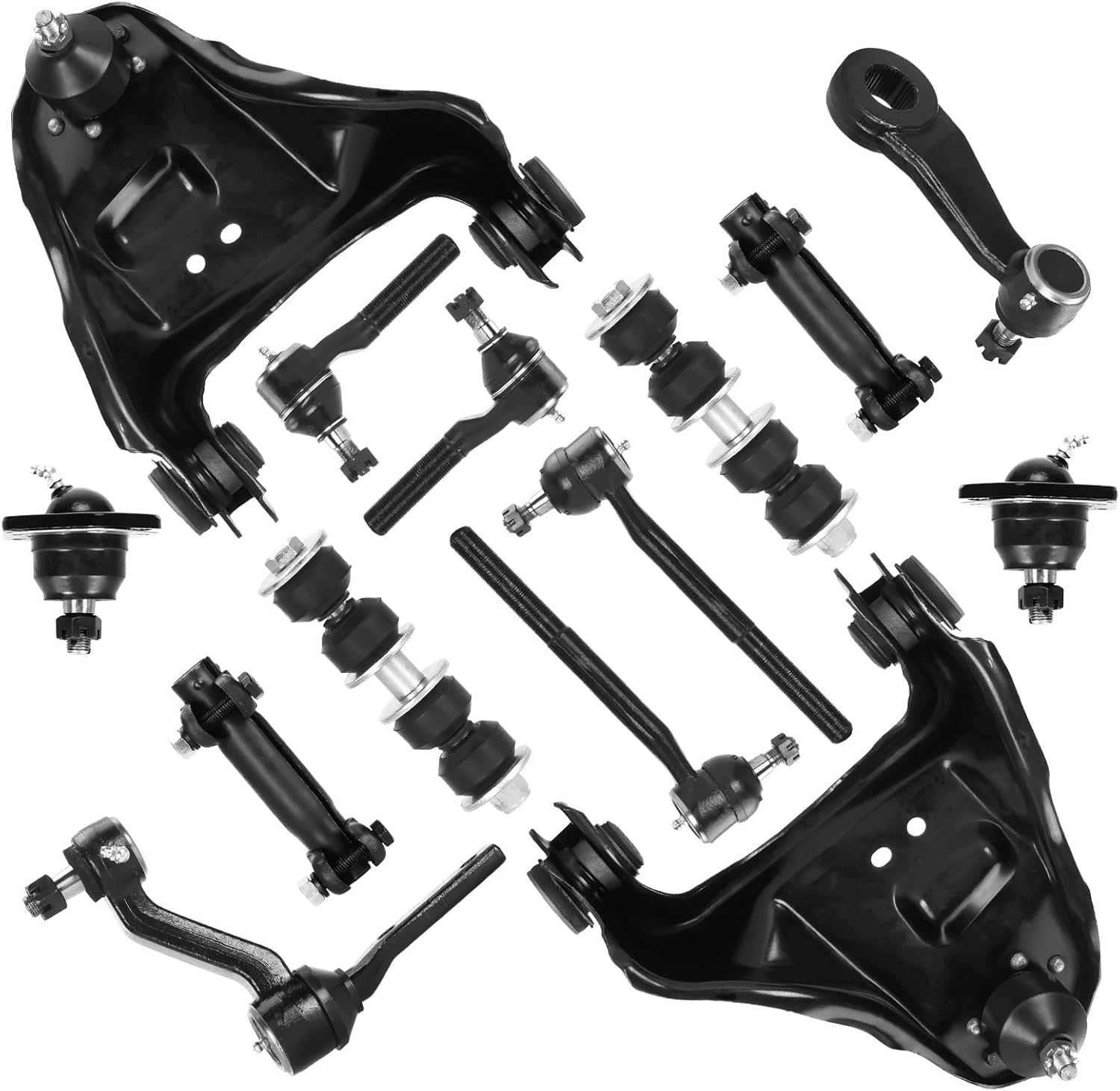 Front Upper Control Arms w/Ball Joints + Sway Bars + Tie Rods for Chevy Blazer 98-05, GMC Sonoma 98-04, Jimmy 98-01, Oldsmobile Bravada 99-01, 4WD Suspension Kit K640176 K90355 K90357 K90715 14PCS 14PCS-Control Arm+Ball Joints+Sway Bar+Tie Rod