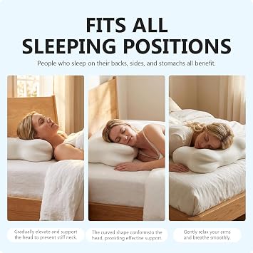 Cloud Pillow, Ergonomic Memory Foam Cervical Neck Support Pillow with Breathable Pillowcase, Adjustable Dual-Height Design for Side Back Stomach Sleepers (White)