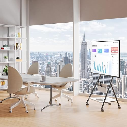 Miniatura 2 de FITUEYES Soporte de TV móvil de diseño para TV de 46, 55, 60, 65 pulgadas, soporte de suelo con soporte para sala de estar, oficina, hotel, moderno