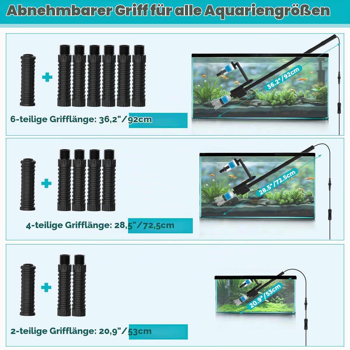 fishkeeper 30W Mulmsauger Aquarium Elektrisch, Einstellbar 1800 L/H Aquarium Sauger Elektrisch, 8-in-1 Wasserwechsel Pumpe mit Schlauch zur Sandreinigung, Kiesreiniger, Filterung, Wasserzirkulation