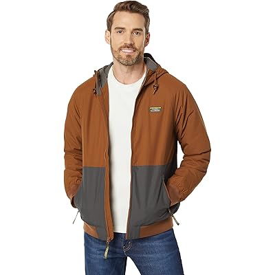 L.L.Bean Insulated Bomber Hoodie Color-Block hazelnut/alloy gray