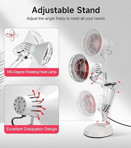 Miniatura 5 de Serfory Infrared Lamp, 150W Near Infrared Light Therapy with Stand Sturdy, Adjustable Red Light Heat Lamp Intensity & Angle, Red Light Therapy Bulb