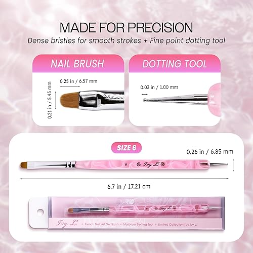 Miniatura 2 de Ivy-L Premium - Pincel de acrílico para uñas (2 vías) con herramienta de punteado para manicura profesional y cutículas, diseño de uñas