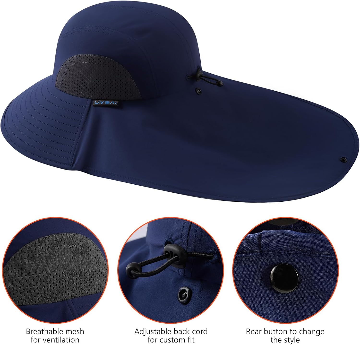 UPF 50+ Foldable Sun Hats Wide Brim with Large Neck Flap for Men Women UV Protection Gardening Fishing Beach Hat - Image 5