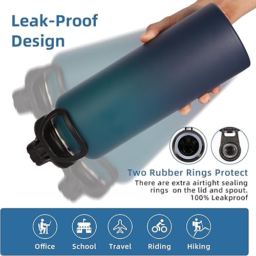 Miniatura 6 de Volhoply Botellas de agua aisladas a granel, paquete de 4 unidades, botellas deportivas de acero inoxidable de 40 onzas con mango de paracord, tazas