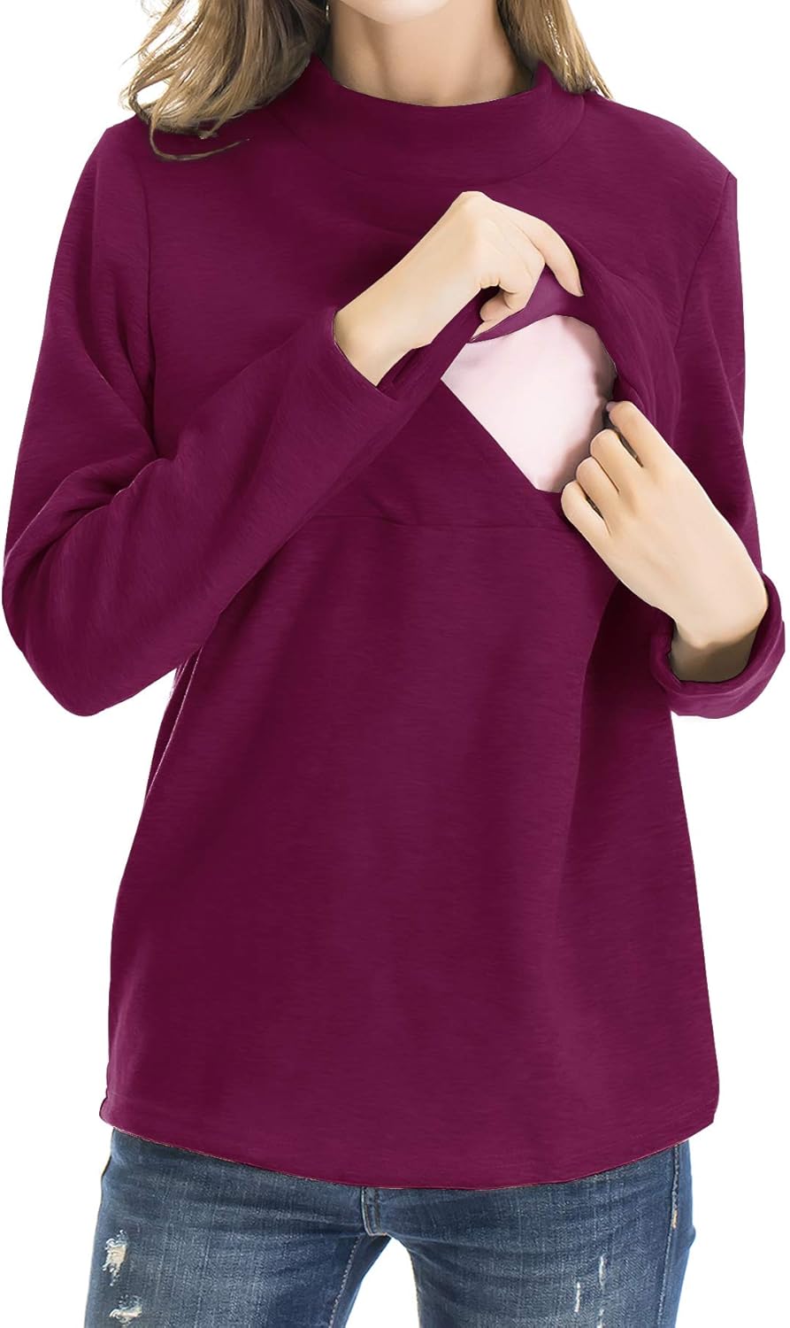 Smallshow Women's Fleece Nursing Tops Shirts Long Sleeve Breastfeeding Clothes - Image 2
