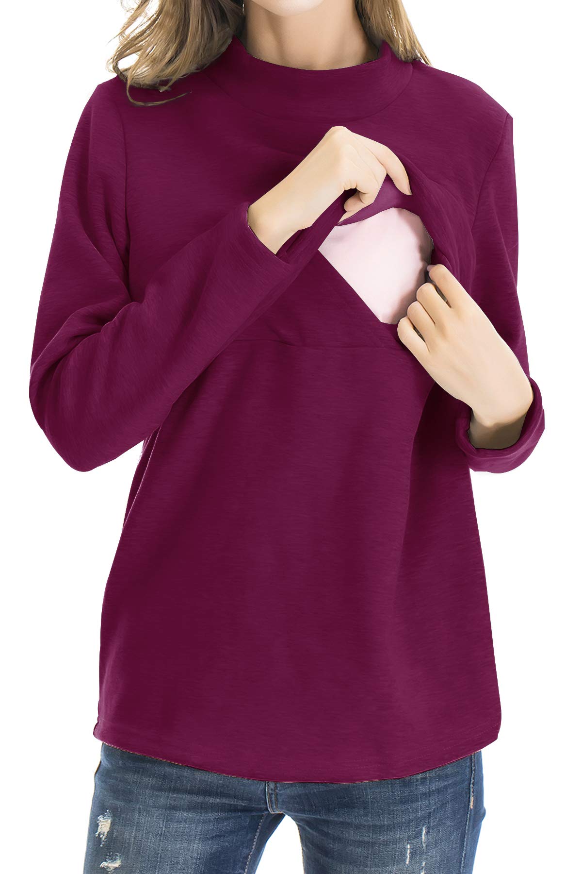 Smallshow Abbigliamento da Allattamento Invernale a Manica Lunga da Donna M Wine