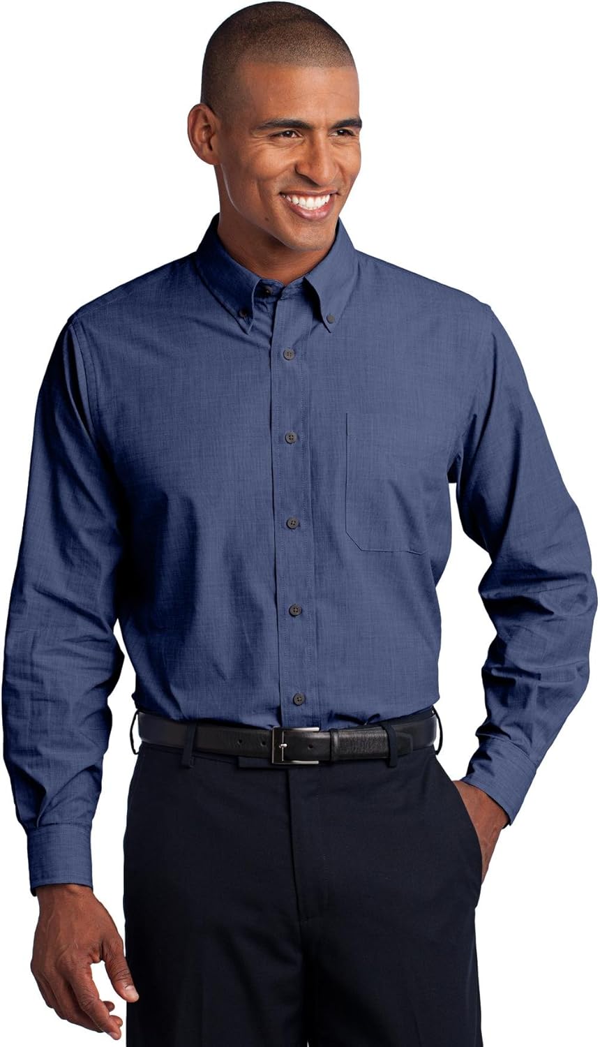 Port Authority Men's Tall Long Sleeve Crosshatch Easy Care Button-Down Shirt