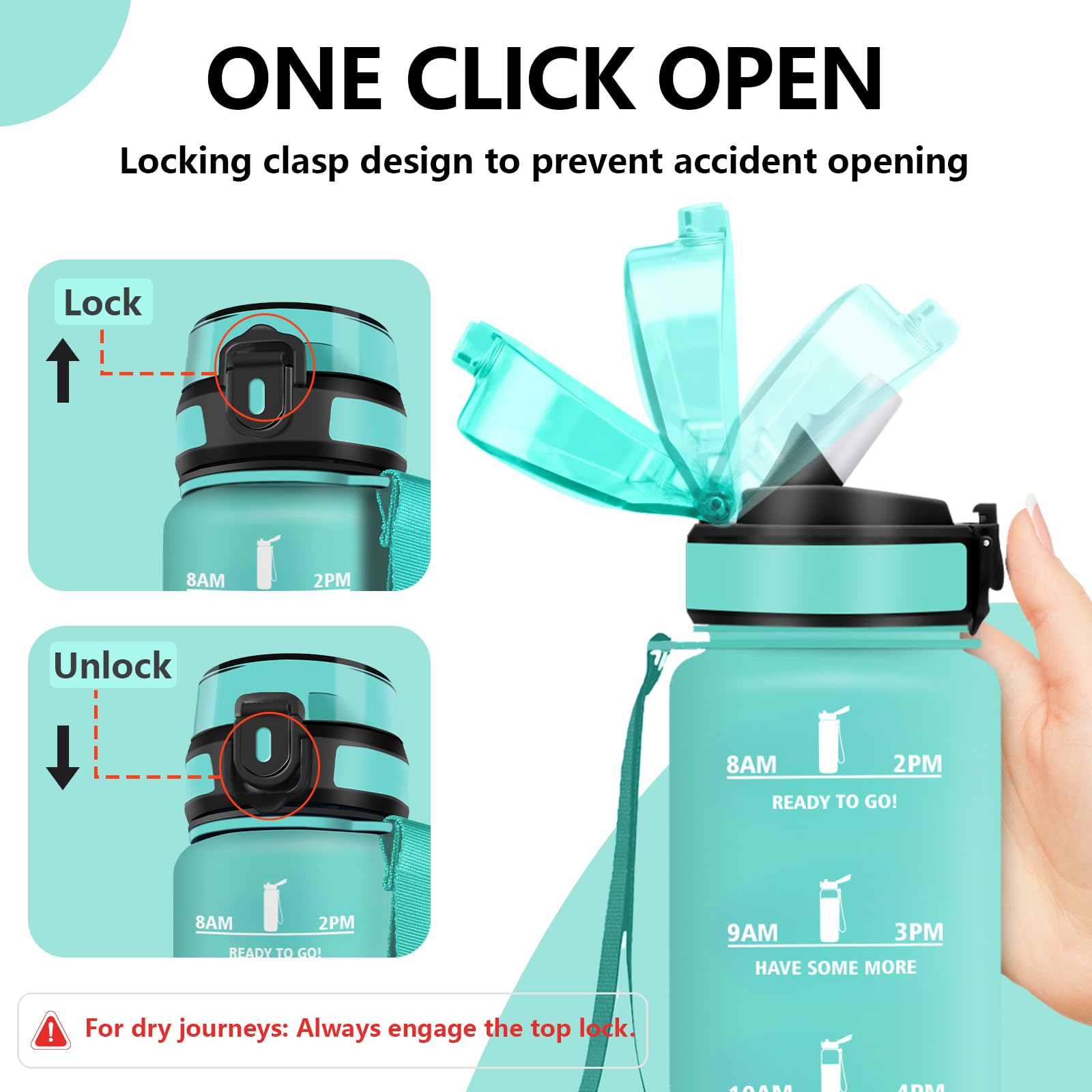 Grsta Borraccia 1 litro con Cannuccia, Borraccia Palestra a Prova di Perdite, Bottiglia Motivazionale, Borracce con Indicatore del Tempo per Ciclismo, Fitness, Campeggio