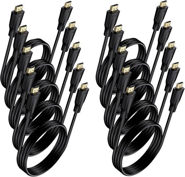 Cable HDMI 8K 3 pies, paquete de 10, 48Gbps HDMI 2.1 8K@60Hz | Cable HDMI de ultra alta velocidad con soporte eARC 4K@120Hz, HDR10+, 3D, Dolby, compatible con monitor, Fire TV, laptop, PS5/4, Xbox