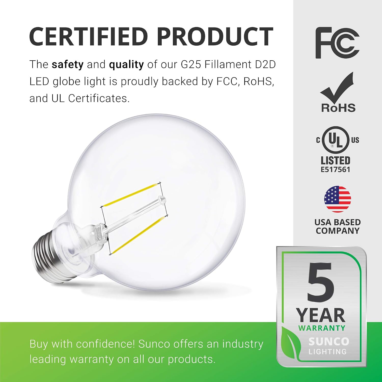 Sunco 6 Pack G25 LED Clear Globe Light Bulbs LED 40W=3.5W, Dusk to Dawn Edison Filament Bulbs for Outdoor String Lights, 2700K Soft White, 350 LM, E26 Medium Base, Photocell, Vintage, UL
