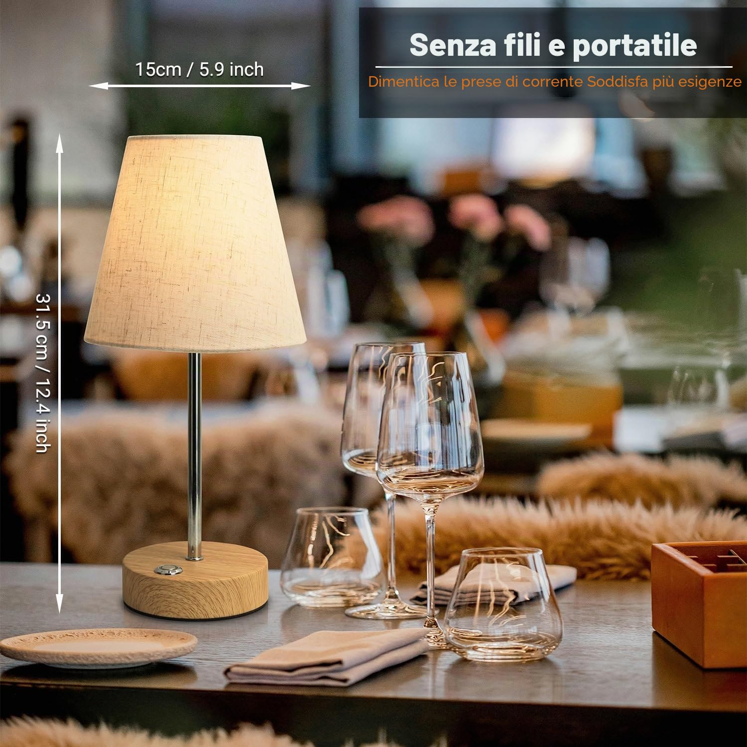 HSLighting Lampada da Tavolo Senza Fili, Touch Senza Fili Abat-jour Lampada da Scrivania Portatile con Regolazione Continua della Luminosità Lampada da Comodino per Sala da Pranzo Hotel Bar (Moderno)