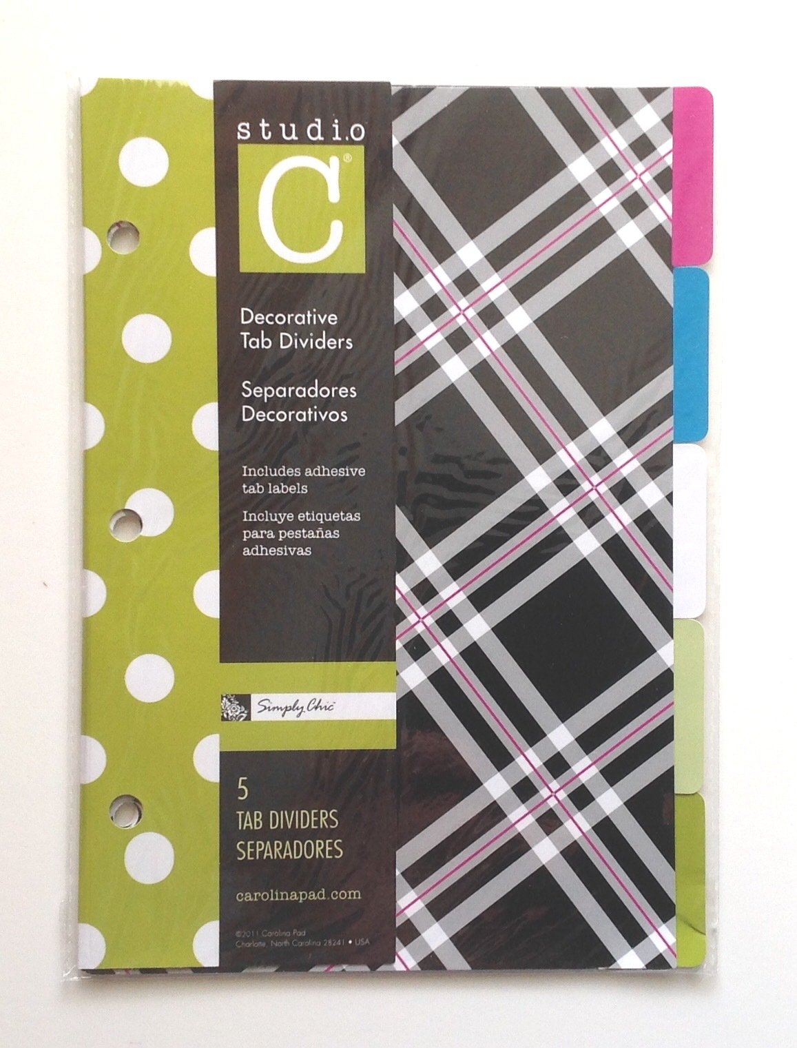 Studio C Decorative 5 Tab Dividers, 6" x 8.5" - for 8.5" x 5.5" Ring Binders, Simply Chic Design - Single Set