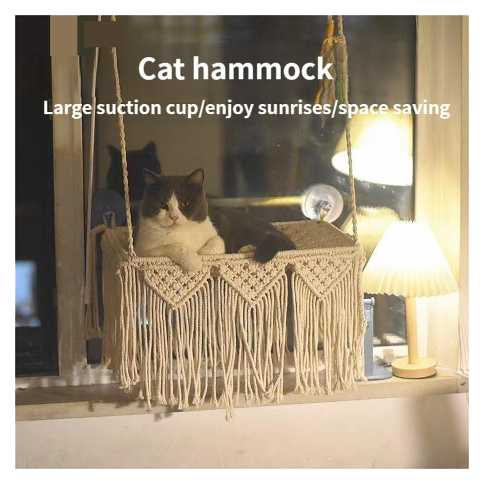 Hamak Dla Kota Bawełniana Lina Przyssawka Zwierząt Okno Siedzenie Wiszące Spanie Legowisko Zapobiegające Zadrapaniom Pościel Do Okien Artykuły Kotów Hamak Dla Kota(Hanging hammock)