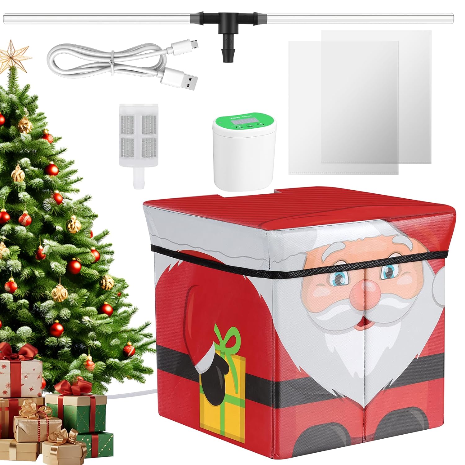 12" X 12" Large Christmas Tree Watering System, 6 Gallon Automatic Tree Helper Device, Disguised as Present Xmas Gift Box Auto Live Christmas Tree Watering, Keeps Live Tree Fresh & Green